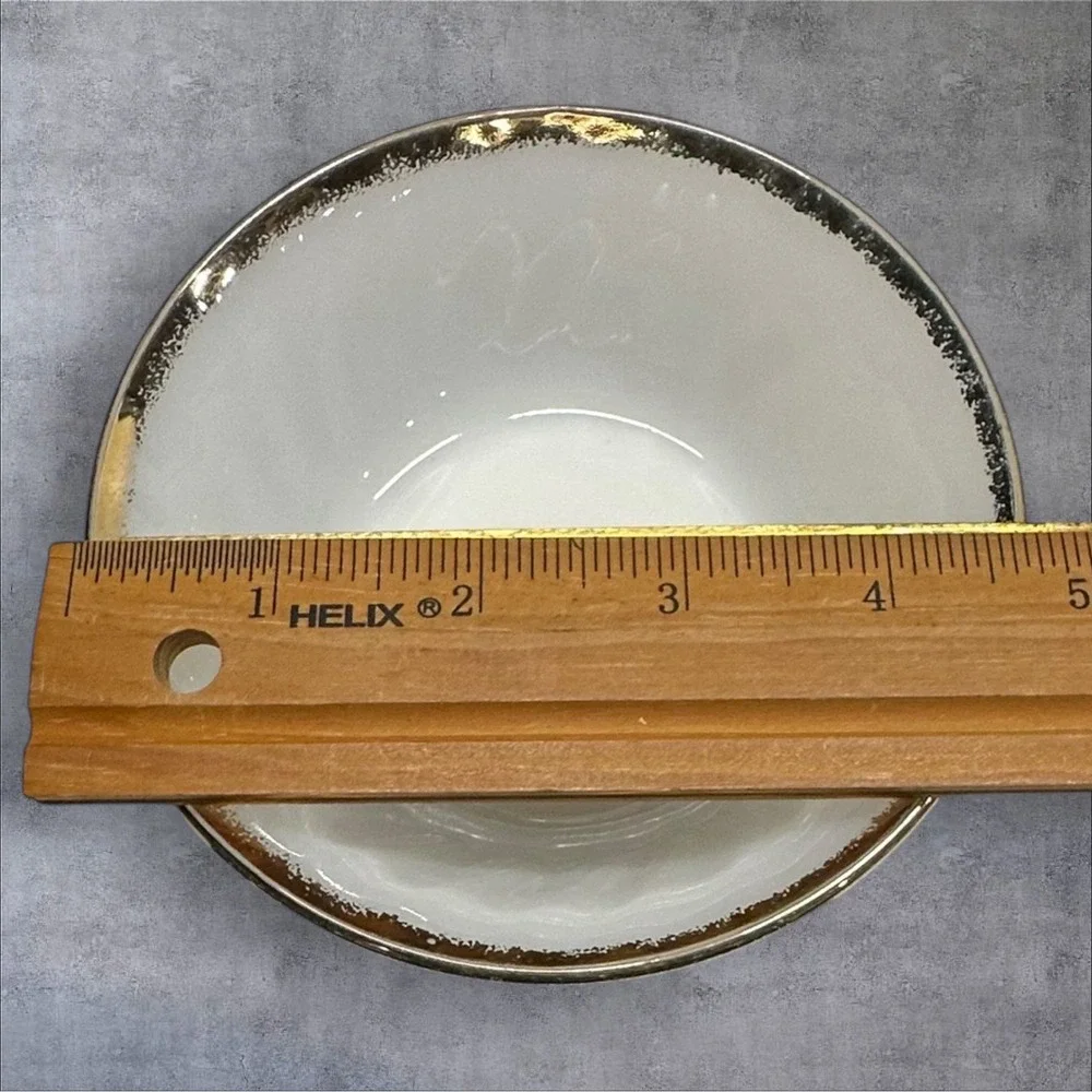 Six Fire King‎ White Milk Glass Swirl Dessert Bowls Gold Trim Made In USA